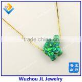 JL Gems Synthetic Elephant Opal S925 Silver Box Chain Green Opal Gold Necklace Jewelry thumbnail-4