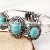 New Hot Vintage Style Tibetan Silver Round Turquoise Bracelet Alloy Bangle Jewelry thumbnail-5