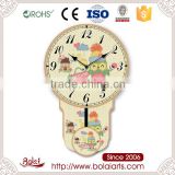 Cute mini cartoon owls design black numbers mdf promotional pendulum clock