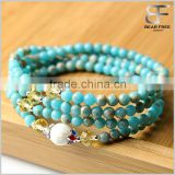 Chakra Jewelry Buddhist Prayer Mala Beads Tibetan Healing Stones Natural Ocean Blue Imperial Jasper Wrap Bracelet Necklace