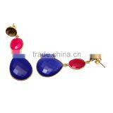 Blue/Fuchsia Chalcedony/Smoky Quartz Gemstone Earrings thumbnail-2