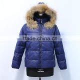 wholesale price down jacket with raccoon fur hood /puffer coat with raccoon fur