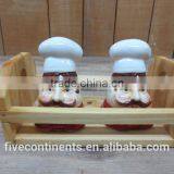 Cute Chef Emboss Ceramic Salt and Pepper Shaker With Wooden Stand thumbnail-1