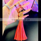 Crystal Rose Flower Leather Tessel Key Chain For Car Key Ring Car Ornaments Charms Women's Handbag Jewelry thumbnail-3