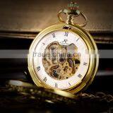 Skeleton Steampunk Transparent Half Hunter Roman Dial Gold Mechanical Pocket Watch thumbnail-2