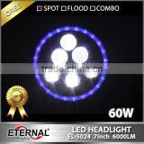 7in 60W Round LED Headlights Dual Replacement Lamp for Jeep Wrangler Hummer CJ TJ JK Prewired Motorcycle With Angle Eyes thumbnail-3