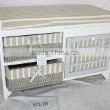 Wooden Storage Bench Seat With Willow Drawers/wooden Drawer thumbnail-1