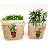 New Design Cactus Printing Jute With Felt Plant Pot Cover Bags thumbnail-4