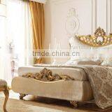 New Arrival Luxurious Solid Wood Golden Carving King Size Bed With Elegant Cream Color Fabric Tufted Headboard BF11-03294c thumbnail-3