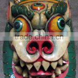 Foo Dog Mask: Wood Nepal Tibet Tibetan Buddha Buddhist Lion Green Blue Temple thumbnail-1