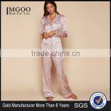 2017 MGOO Customized Pattern Printing Silk Pyjamas Long Sleeve Piping Pocket Satin Sleepwear Set For Women thumbnail-1