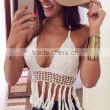 fashion long tassels ends white black ladies crochet bikini top