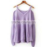 4233Runwaylover Hot Sale Ladies V-neck Shoulder Sweater thumbnail-4