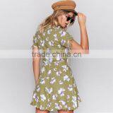 Wrap Over Short Sleeved Sexy Women Dresses Ladies Tie Cuff Floral Casual Dress thumbnail-3