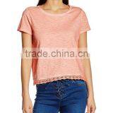2016 Ladies Thin O-neck Blank t Shirt With Lace Hem thumbnail-1
