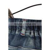 New Products Good Quality Elastic Waist Roll up Hem 3D Rose Printing Blue Wholesale Jeans Pants for Kids thumbnail-3