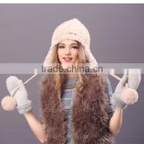 YR682 Hot Sale Earflap Cap Crochet Knitted Hats Cheap Rabbit Fur Hat
