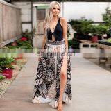 2020 Summer New Arrivals Ladies Sexy Slit Printed Long Skirt Women Casual Floral Skirt thumbnail-3