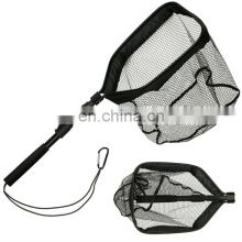 100cm Two Sections Folding  Fishing Net Aluminum alloy Quick Dry Silica Gel Net EVA Handle Hand Fly Fishing Landing Net