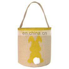 Promotional Reusable Eco-friendly Round Shape Bunny Baskets Jute Easter Gift Bag With Handle thumbnail-5