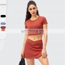 Good Quality Ladies Solid Color Sports Yoga Tennis Set With Shorts Fitness Skirt 2 PCS Gym Set Women Workout Wear Clothes thumbnail-3