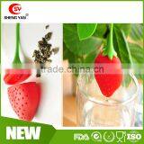 Cute Red strawberry shape LFGB stand silicone tea ware