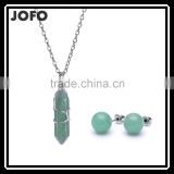 Big Promotion Green Aventurine Natural Stone Bullet Necklace Earrings Jewelry Set SMJ0167