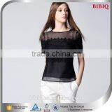 2015 New Design Fashion Black Chiffon Summer Wear Ladies' Blouse