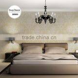 Free Samples Embossed Vinyl Coated Wallpaper, Beige Traditional Damask Wallcovering for Wedding House , Decor Wall Covering