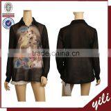 Office Lady Wear Long Sleeve Chiffon Digital Printed Uniform Blouse WT140430257 thumbnail-1