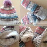 2015 New Kid's Jacquard Knitting Beanie and Mitten With Sherpa Lining