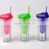 16oz Plastic Double Wall AS Cup With Lid And Straw thumbnail-1