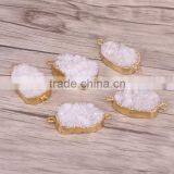 Gold Plated Natural Agate Titanium AB Druzy Geode Connector Double Bails White Druzy Gemstone Geode Jewelry thumbnail-2