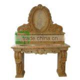 Flower Carving Marble Wash Basin With Mirror thumbnail-1