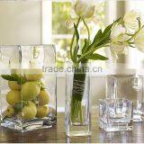 Square Home Decor Table Centerpieces Clear Glass Vase for Flower Arrangements thumbnail-1