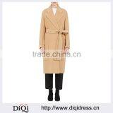 Customized Lady Apparel Camel-color Belted Wool Double-breasted Coat(DQM040C)