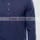 Custom Long Sleeve Button Placket Men's 100% Cotton Breathable Pique 200g Casual Navy Polo Shirt thumbnail-3