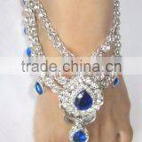 SILVER Blue Crystal Anklets Toe Ring Barefoot Sandal PAYAL Pair thumbnail-1