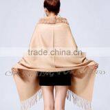 CX-B-P-34C Fur Trimmed Cape Fashion Cashmere Scarf thumbnail-3