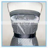 Ladies Sexy Silk Satin Styles Black And White Striped Strapless Dress thumbnail-2
