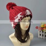 new design animal deer jacquard ladies knit hat