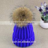 Women Beanies With Fox Fur Pompom Genuine Fur Ball Ski Cap Bobble Hat 15cm Fluffy thumbnail-1