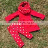 Winter/fall Scarf Set Girls Kids Clothing Hot Sell Red Suit Clothes Gold Dot Pant Set thumbnail-1