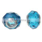Lampwork Glass European Style Large Hole Beads Round Faceted Peacock Blue Transparent With 304 Stainless Steel Silver Tone Core thumbnail-3