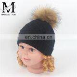 Best-selling Unisex Wholesale Striped Real Fur Pompom Baby Beanie Hat thumbnail-5