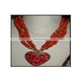 Coral Red Brass Heart Pendant Necklace thumbnail-1