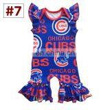 Baby Boutique Cotton Rompers Toddler Girl Spring Summer Flutter Sleeve Baseball Football Print Jumpsuit thumbnail-6