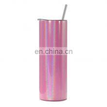 2021 Ready to Ship Glitter Sublimation Blanks 20oz 600ml Double Wall Straight Stainless Steel Skinny Tumbler With Lid and Straw thumbnail-5