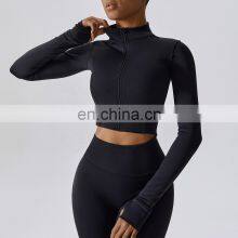 Custom Full Zipper Sports Slim Four Way Stretch Jackets Women Long Sleeve Yoga Crop Tops thumbnail-5