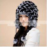 Excellent Quality Colorful Rabbit Fur Thread Earflap Hat With Long String Flower Ball thumbnail-3